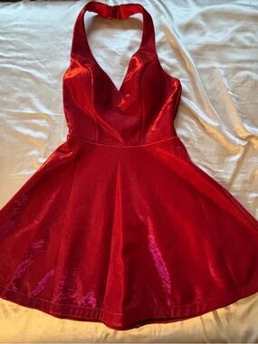 Women’s One-Shoulder Red Shine Skater Dress